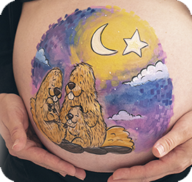 Painting on the belly with three beavers